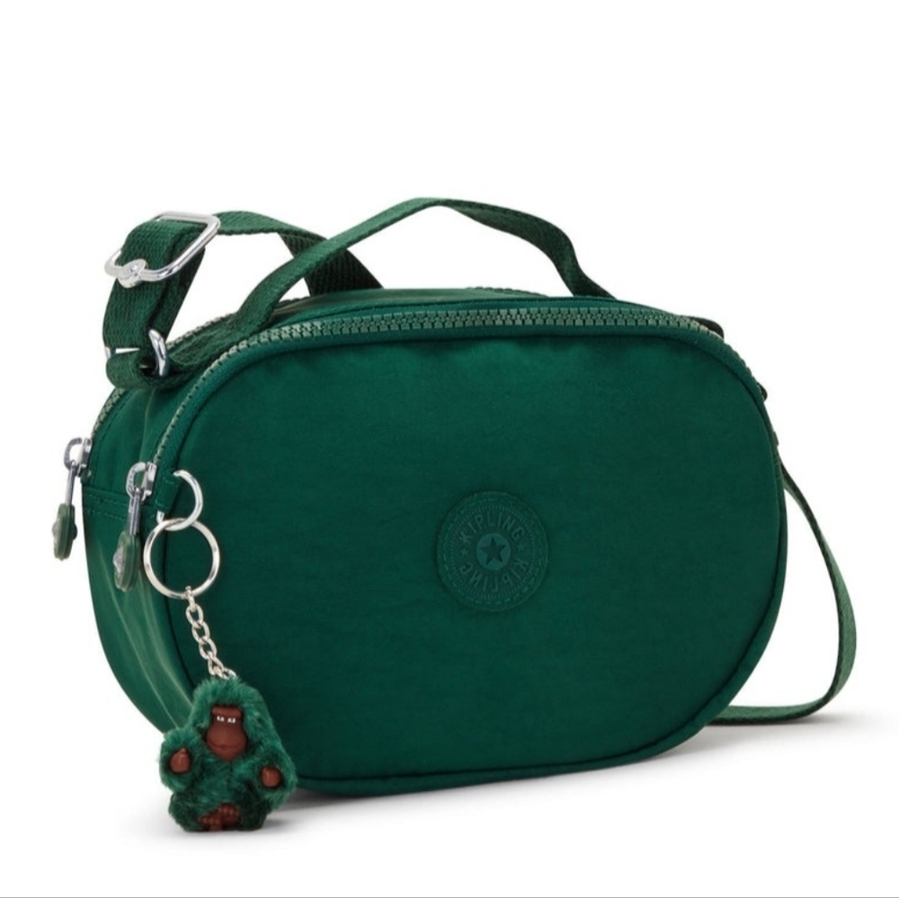 Kipling Forest Green Oval Crossbody with Monkey Charm